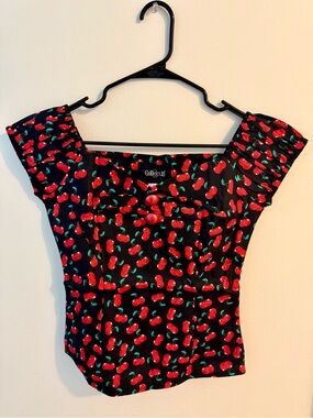 Collectif Black and Red Cherry Print Dolores Top